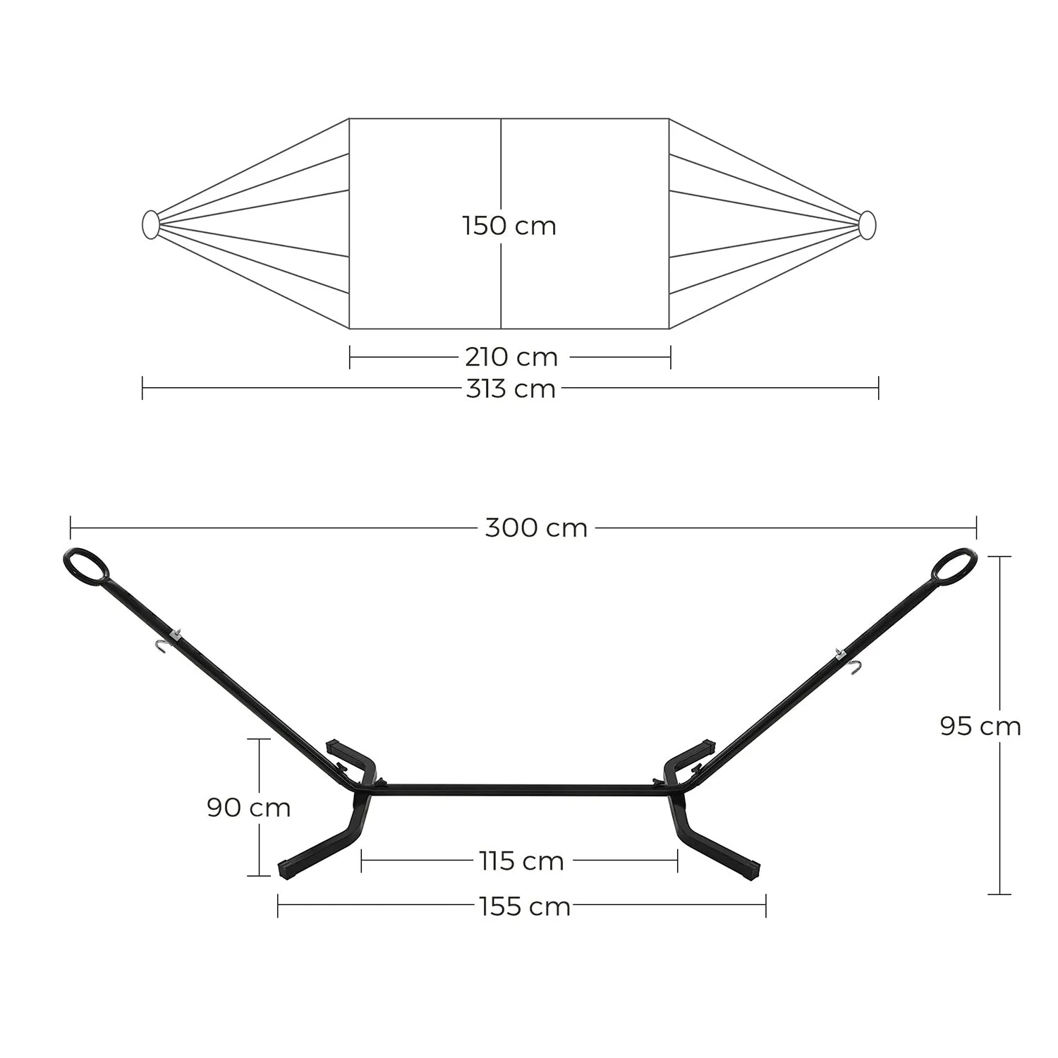 Rootz Hammock Set with Stand - Outdoor Hammock - Cotton-Polyester Fabric - Breathable Comfort - Stable Metal Frame - 300cm x 90cm x 95cm