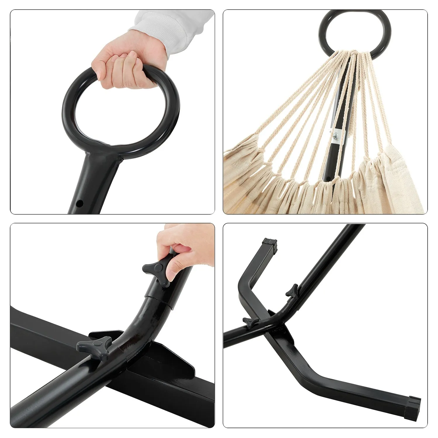 Rootz Hammock Set with Stand - Outdoor Hammock - Cotton-Polyester Fabric - Breathable Comfort - Stable Metal Frame - 300cm x 90cm x 95cm