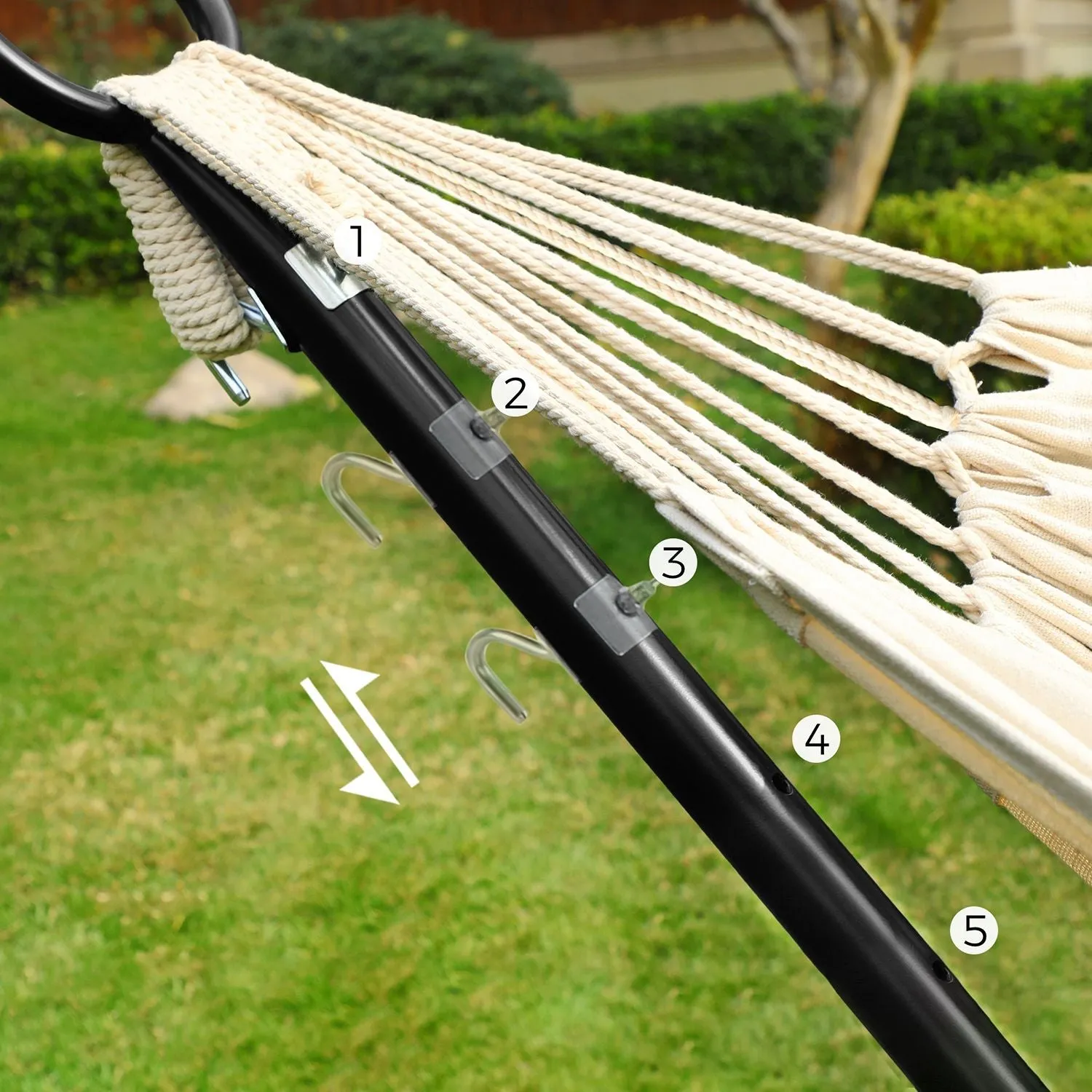 Rootz Hammock Set with Stand - Outdoor Hammock - Cotton-Polyester Fabric - Breathable Comfort - Stable Metal Frame - 300cm x 90cm x 95cm
