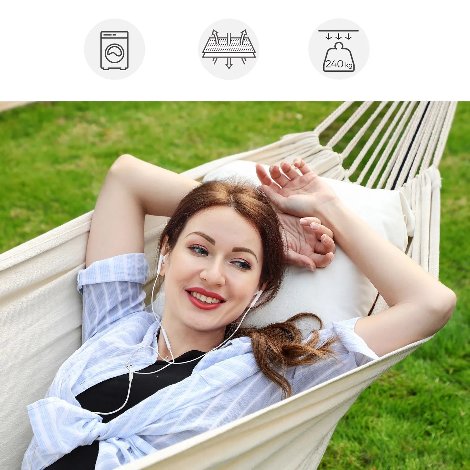 Rootz Hammock Set with Stand - Outdoor Hammock - Cotton-Polyester Fabric - Breathable Comfort - Stable Metal Frame - 300cm x 90cm x 95cm