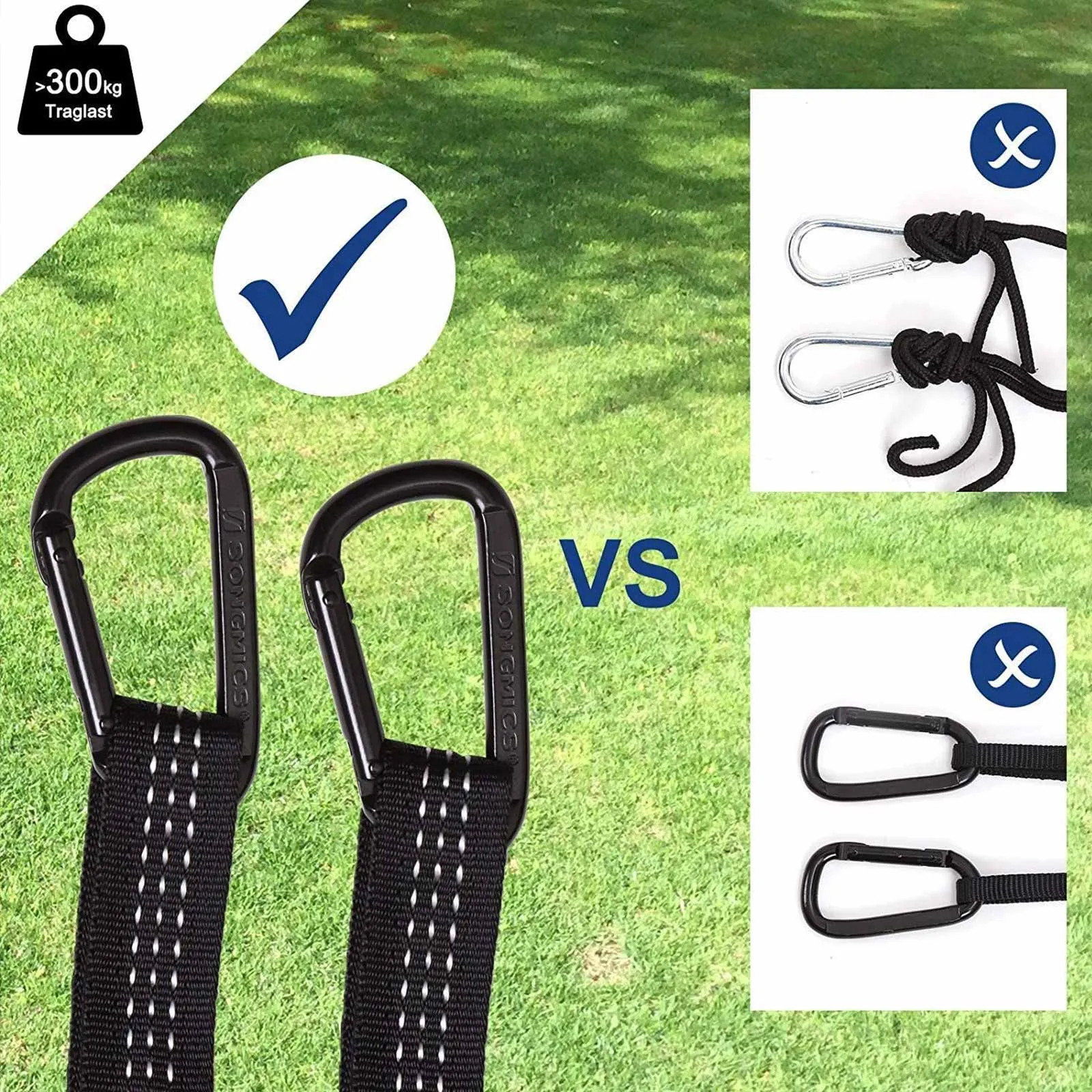 Rootz Portable Hammock - Lightweight Hammock - Compact Hammock - 210T Ripstop Nylon - 275cm x 140cm - 850g - 300kg Load Capacity
