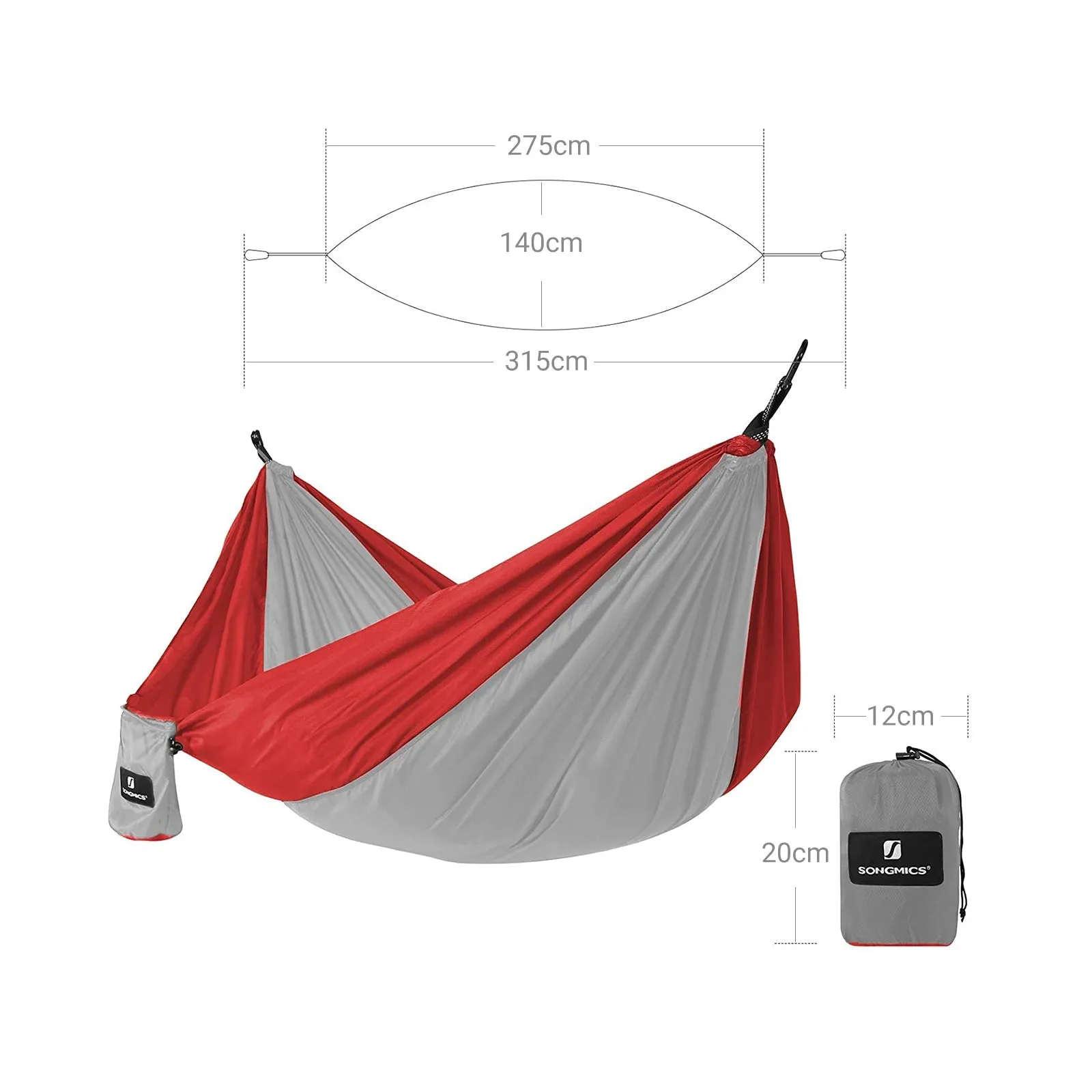 Rootz Portable Hammock - Lightweight Hammock - Compact Hammock - 210T Ripstop Nylon - 275cm x 140cm - 850g - 300kg Load Capacity