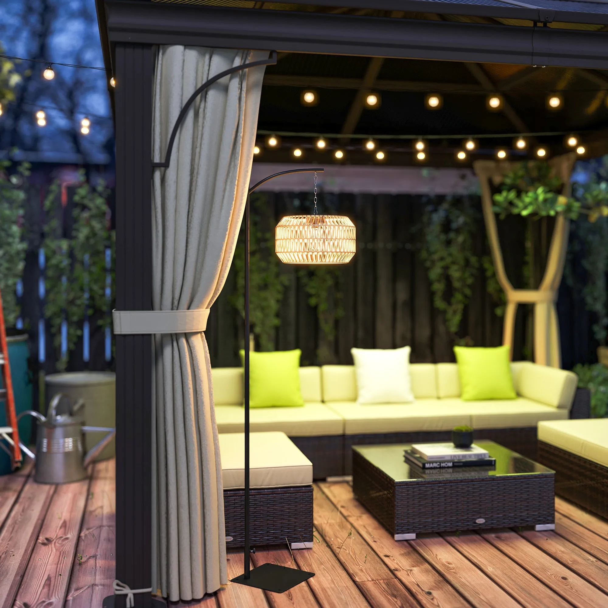 Rootz Rattan Solar Lamp - Outdoor Solar Light - Garden Lantern - Automatic On/Off - 44cm x 32cm x 178cm