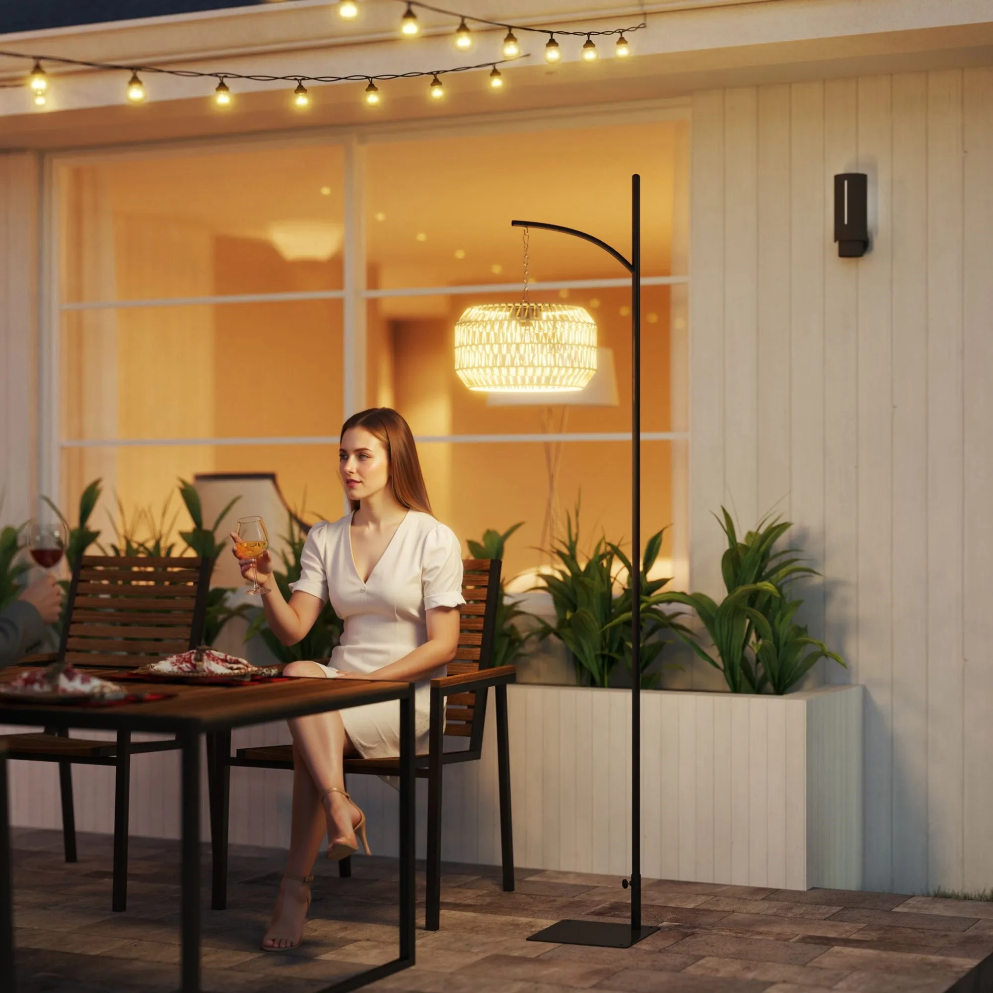 Rootz Rattan Solar Lamp - Outdoor Solar Light - Garden Lantern - Automatic On/Off - 44cm x 32cm x 178cm