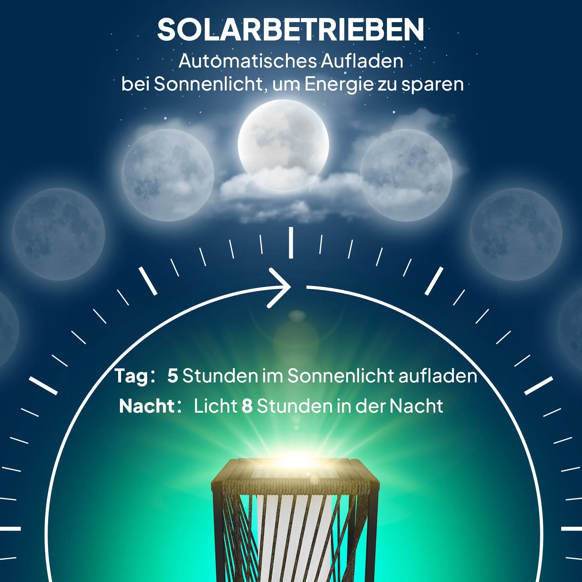Rootz Solar Floor Lamp - Boho-Style Outdoor Lantern - Rattan Garden Light - Auto On/Off - 22x22x77cm - IP44 Waterproof