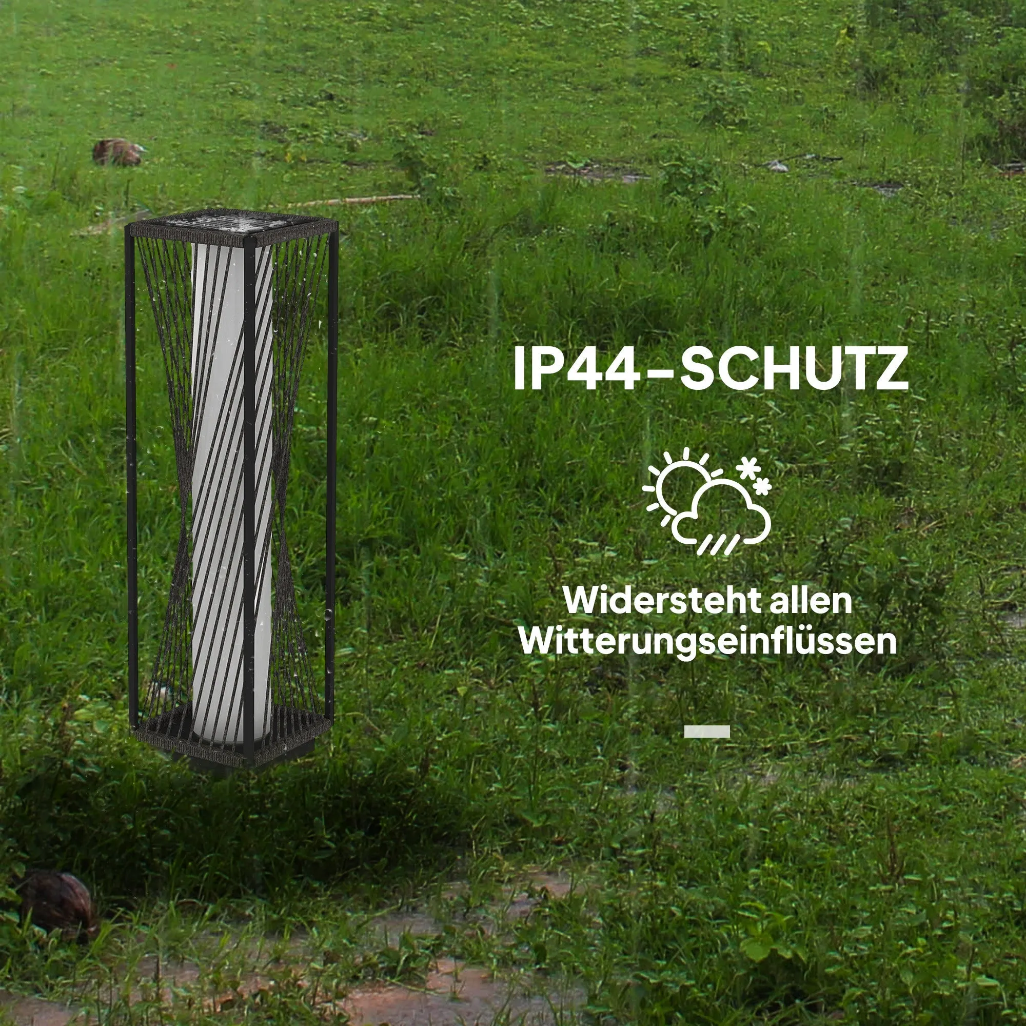 Rootz Solar Floor Lamp - Boho-Style Outdoor Lantern - Rattan Garden Light - Auto On/Off - 22x22x77cm - IP44 Waterproof