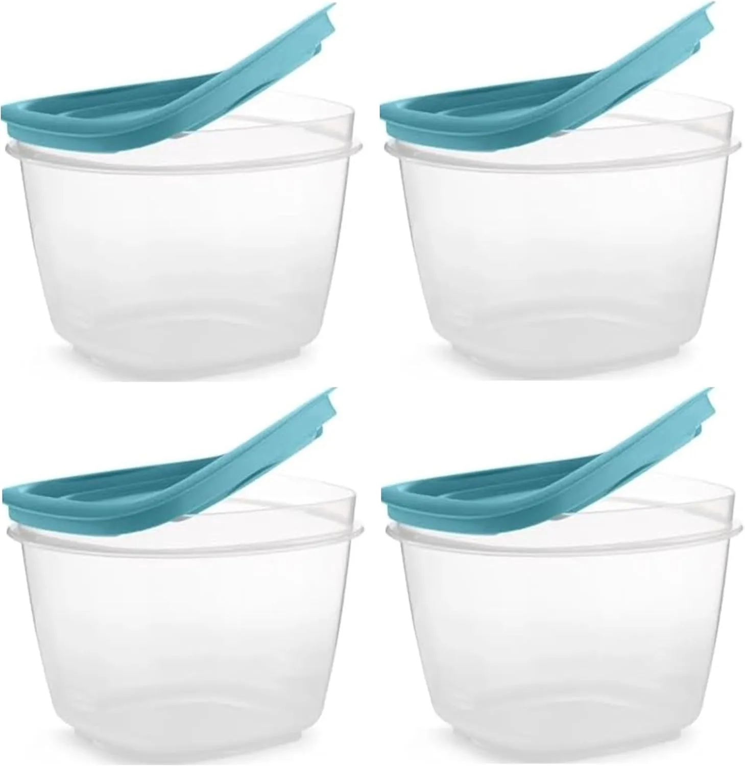 Rubbermaid 2-Cup Flex & Seal Leak Proof Lids Food Storage Set, Teal, Clear Meal Prep Flex Containers, 4 Piece Bundle Set
