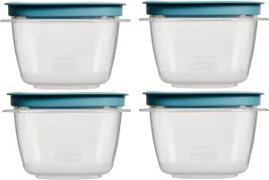 Rubbermaid 2-Cup Flex & Seal Leak Proof Lids Food Storage Set, Teal, Clear Meal Prep Flex Containers, 4 Piece Bundle Set