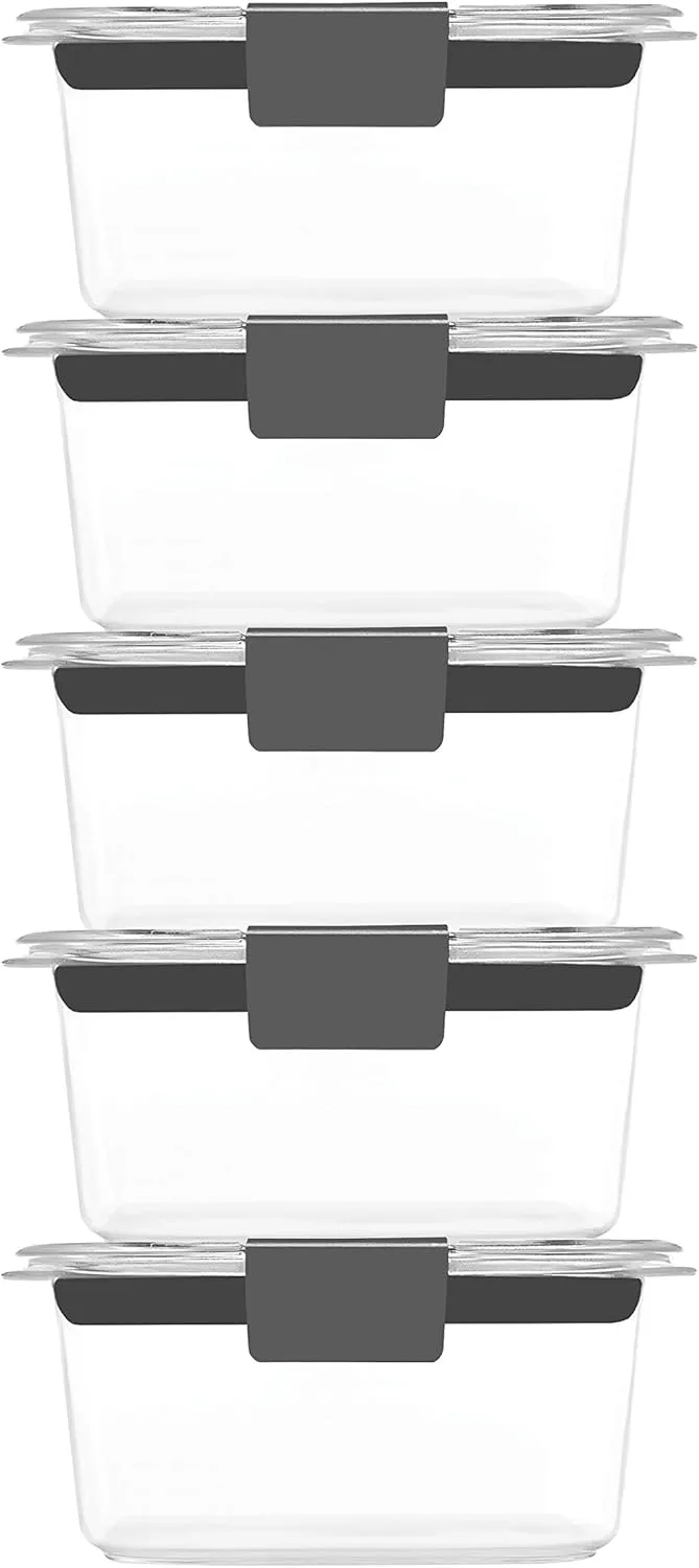 Rubbermaid Brilliance BPA-Free Food Storage Containers Multi Pack, 1.3 Cup Plastic Containers with Lids, 5 Pack, Leak Proof, Microwave & Dishwasher Safe