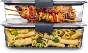 Rubbermaid Brilliance BPA-Free Food Storage Containers with Lids, Airtight Clear Set of 2 (9.6 Cup), Ideal for Lunch, Meal Prep, and Leftovers