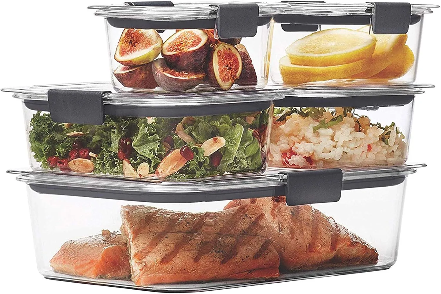 Rubbermaid Brilliance Food Storage Containers, Set of 5 (10 Pieces), BPA-Free, Leak-Proof, Clear