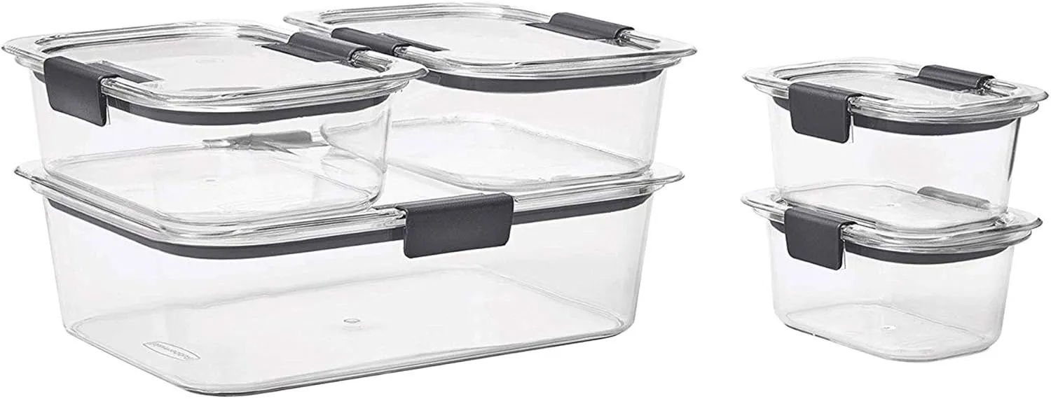 Rubbermaid Brilliance Food Storage Containers, Set of 5 (10 Pieces), BPA-Free, Leak-Proof, Clear