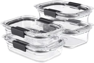 Rubbermaid Brilliance Glass Food Storage Containers, Assorted Sizes, Set of 4, BPA-Free, Leak-Proof, Clear
