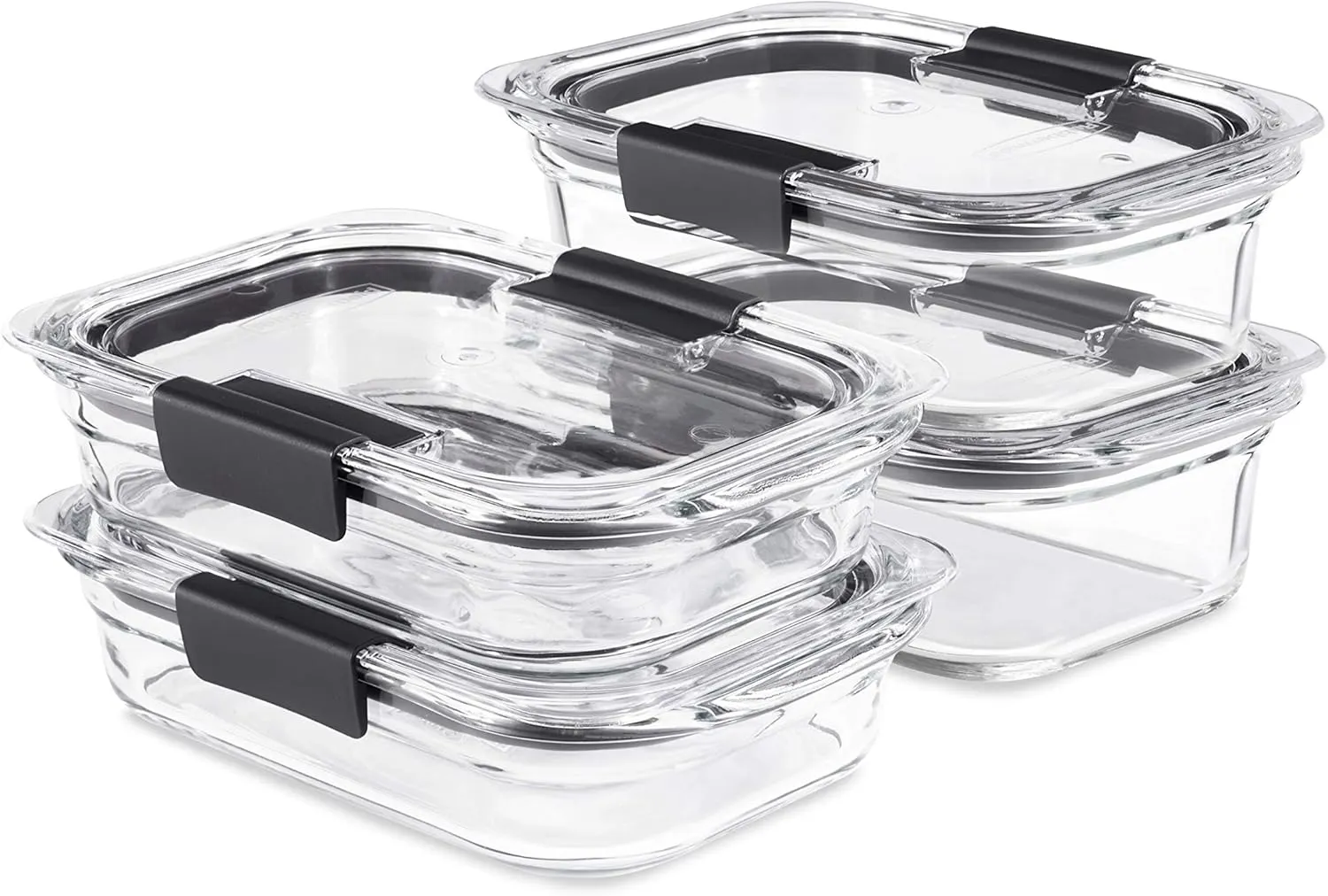Rubbermaid Brilliance Glass Food Storage Containers, Assorted Sizes, Set of 4, BPA-Free, Leak-Proof, Clear