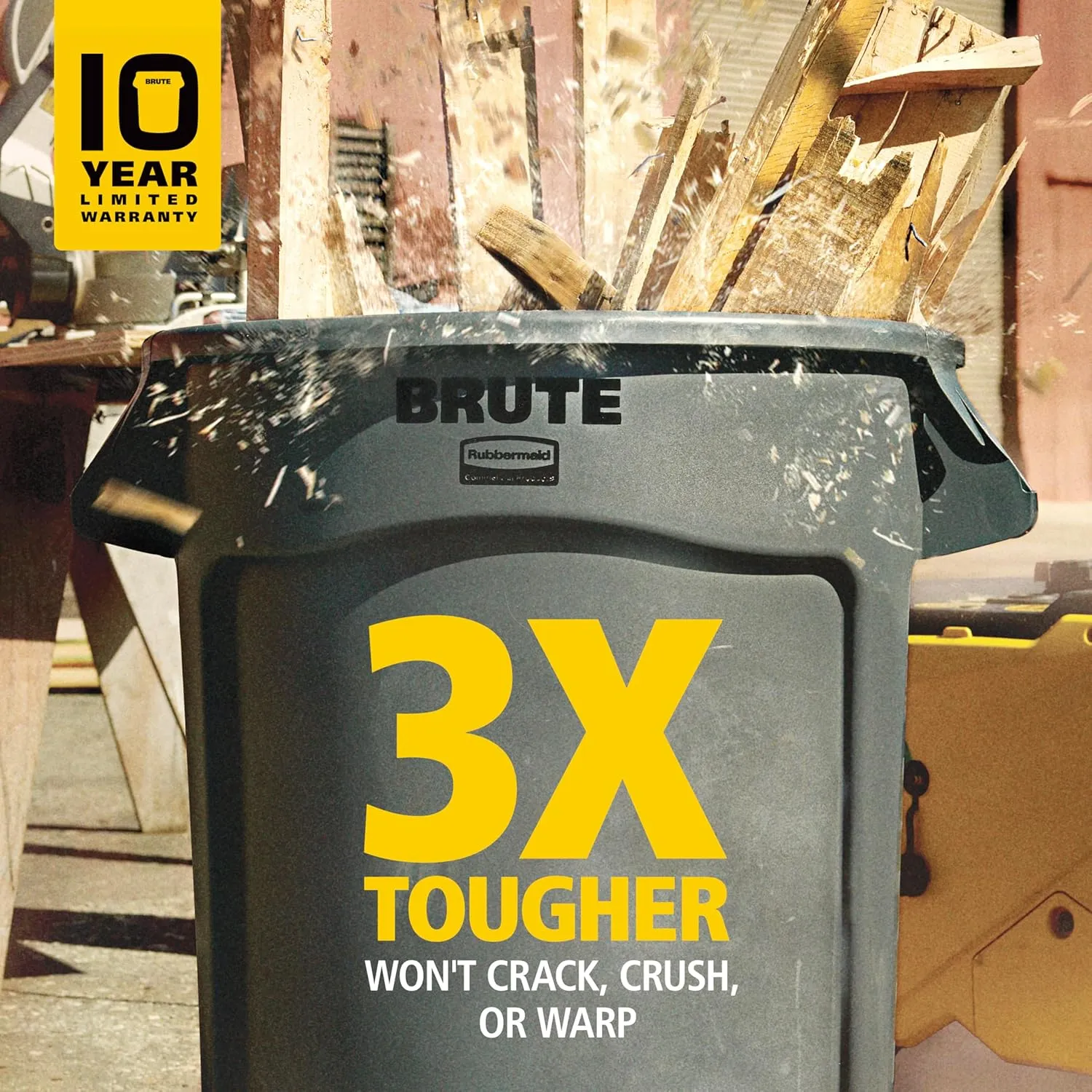 Rubbermaid Commercial Products BRUTE 32G Blue Vented Trash Container, for Landscapers/Construction Sites/Restaurants/Back of House/Offices/Warehouses/Commercial Environments