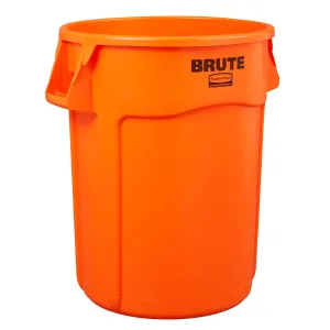 Rubbermaid Commercial Products BRUTE Heavy Duty Round Trash Can, High Visibility Garbage Can, 44 Gal, Orange, for Landscapers/Construction/Restaurants/Back of House/Offices