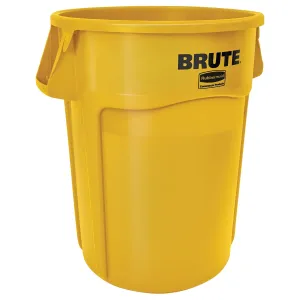 Rubbermaid Commercial Products BRUTE Heavy-Duty Round Trash/Garbage Container, 44-Gallon, Yellow, for Landscapers/Construction Sites/Restaurants/Back of House/Offices/Warehouses