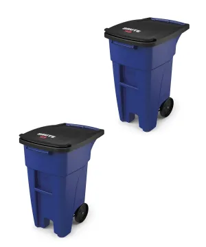 Rubbermaid Commercial Products BRUTE Rollout Heavy-Duty Wheeled Trash/Garbage Can, 32-Gallon, Blue, for Restaurants/Hospitals/Offices/Warehouses/Garage, Pack of 2