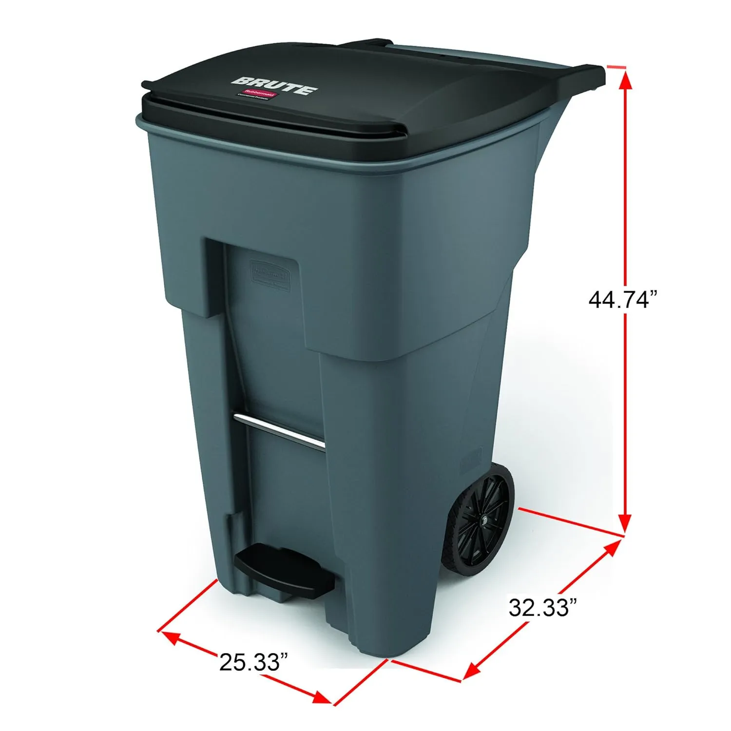 Rubbermaid Commercial Products Brute Step-On Rollout Trash/Garbage Can/Bin with Wheels, 65 GAL, for Restaurants/Hospitals/Offices/Back of House/Warehouses/Home, Gray