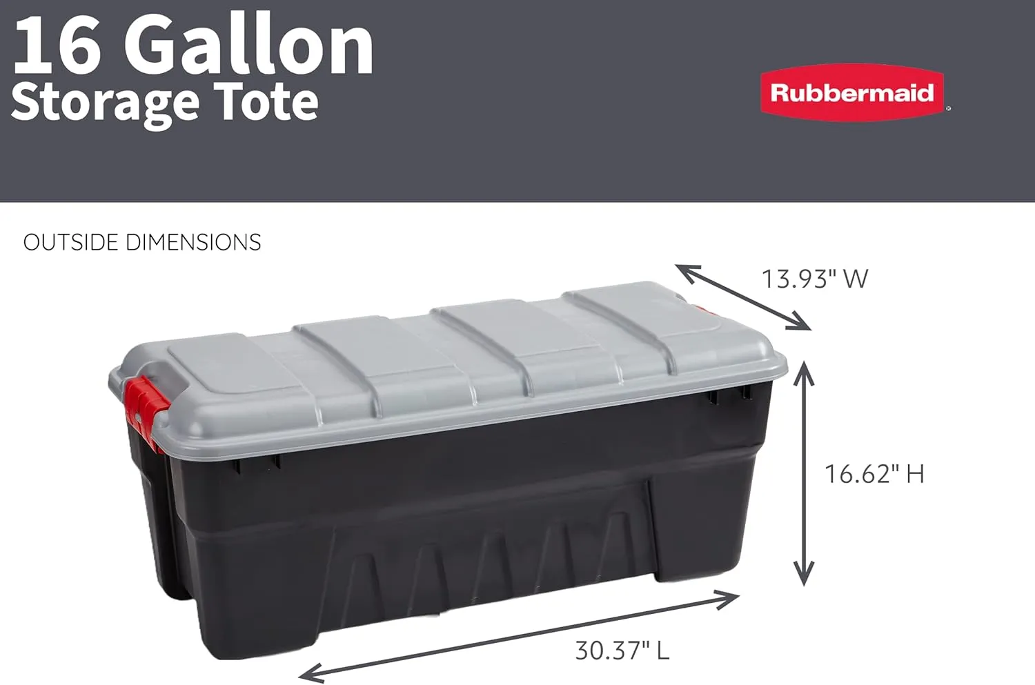 Rubbermaid Pack & Go 16 Gal Storage Tote, Durable Design and Easy to Transport, Built-In Handles, Tie Down Channels and Lockable Snap Tight Lid, Black Base, Green Lid and Orange Handles, Pack of 3