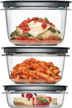 Rubbermaid Premier, 3 Cup 5 Cup and 7 Cup Premier Flex & Seal Food Storage Set, 3 Triton Containers, 3 Grey Flex and Seal Lids,Bundled With 4 Chalk Stickers and Chalk pen
