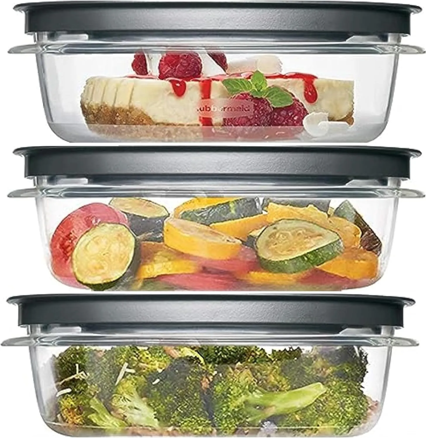 Rubbermaid Premier, 3 Cup Premier Flex & Seal Food Storage Set, 3 Tritan Containers, 3 Grey Flex and Seal Lids, 6 Piece Bundle Set Bundle