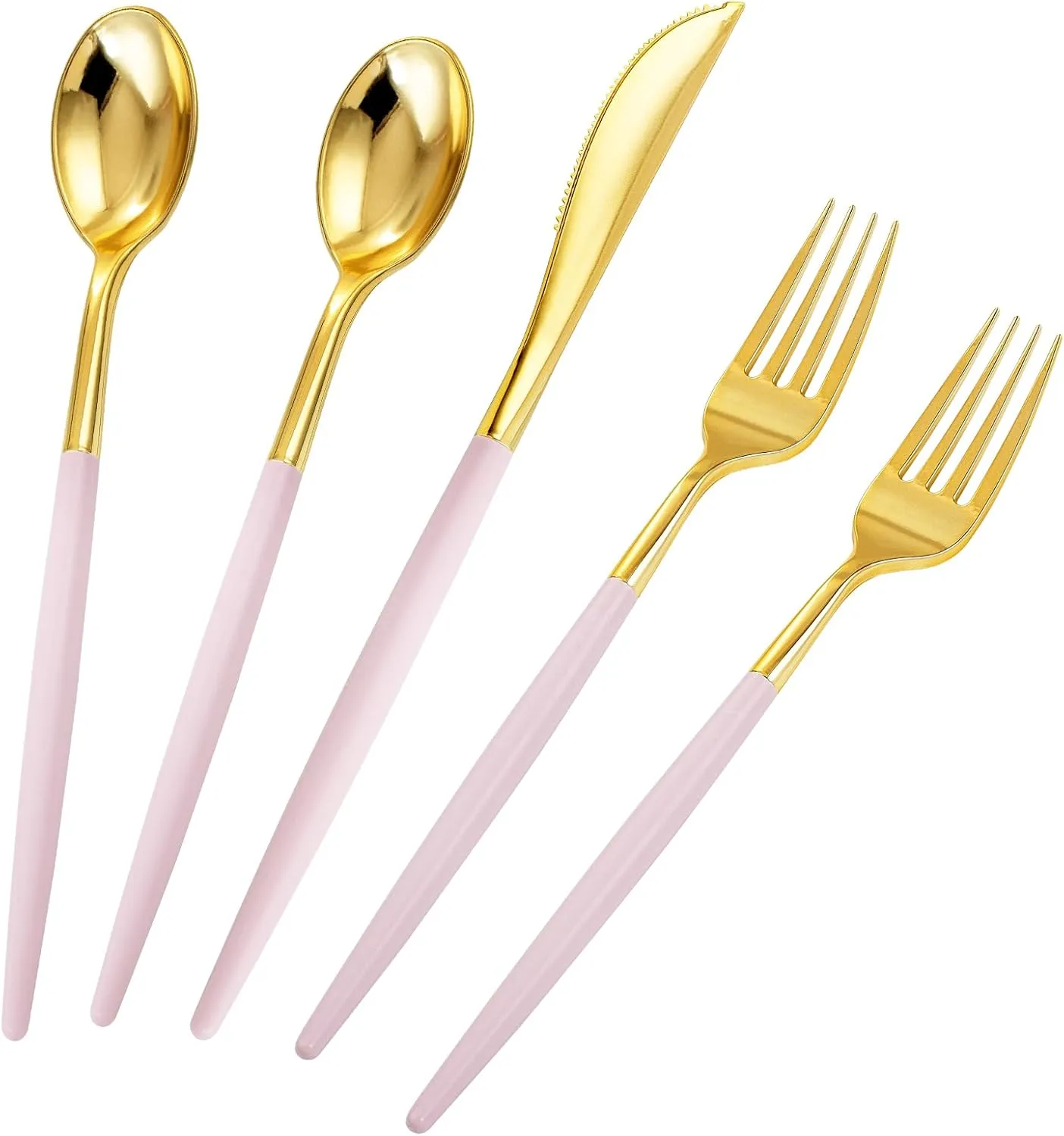 Rubtlamp 90Pcs Gold Plastic Silverware, Gold Plastic Utensils With Pink Handles Include 30 Plastic Gold Knives, 60 Plastic Forks and Spoons, Pink Plastic Silverware Heavy Duty For Party, Mother's Day
