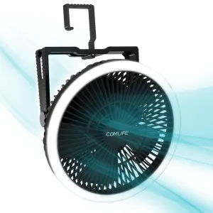 Rynx | Comlife 10000Mah Camping Fan and LED Light - 8'' Rechargeable Battery-Powered Tent for Hanging or Table Use, Portable USB with Light Car RV Outdoor Emergency Power Outage Hurricane, Black (F001)