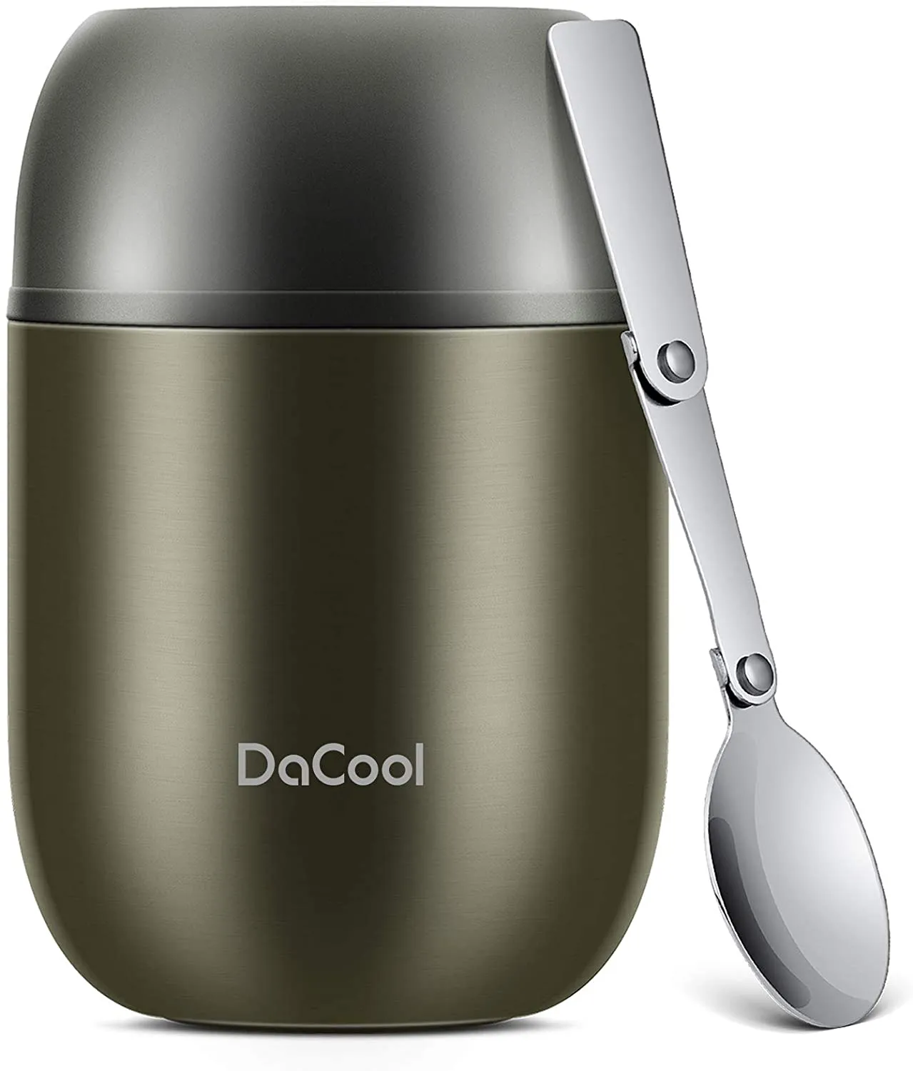 Rynx | DaCool warm food jar insulated lunch box container vacuum stainless steel 16 gram child adult bento box for warm food with spoon leak-proof for school office picnic travel outdoor, BPA-free - Gray