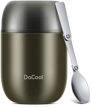 Rynx | DaCool warm food jar insulated lunch box container vacuum stainless steel 16 gram child adult bento box for warm food with spoon leak-proof for school office picnic travel outdoor, BPA-free - Gray