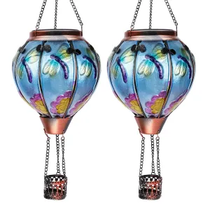 Rynx | Ouisjyer 2Pc Hot Air Balloon Solar Lantern With 2Pc Shepherd's Pole, Flaming Flame Hanging Solar Lanterns Outdoor Lights Waterproof Lanterns Decorative Garden Patio Garden Party Decor (Dragonfly)