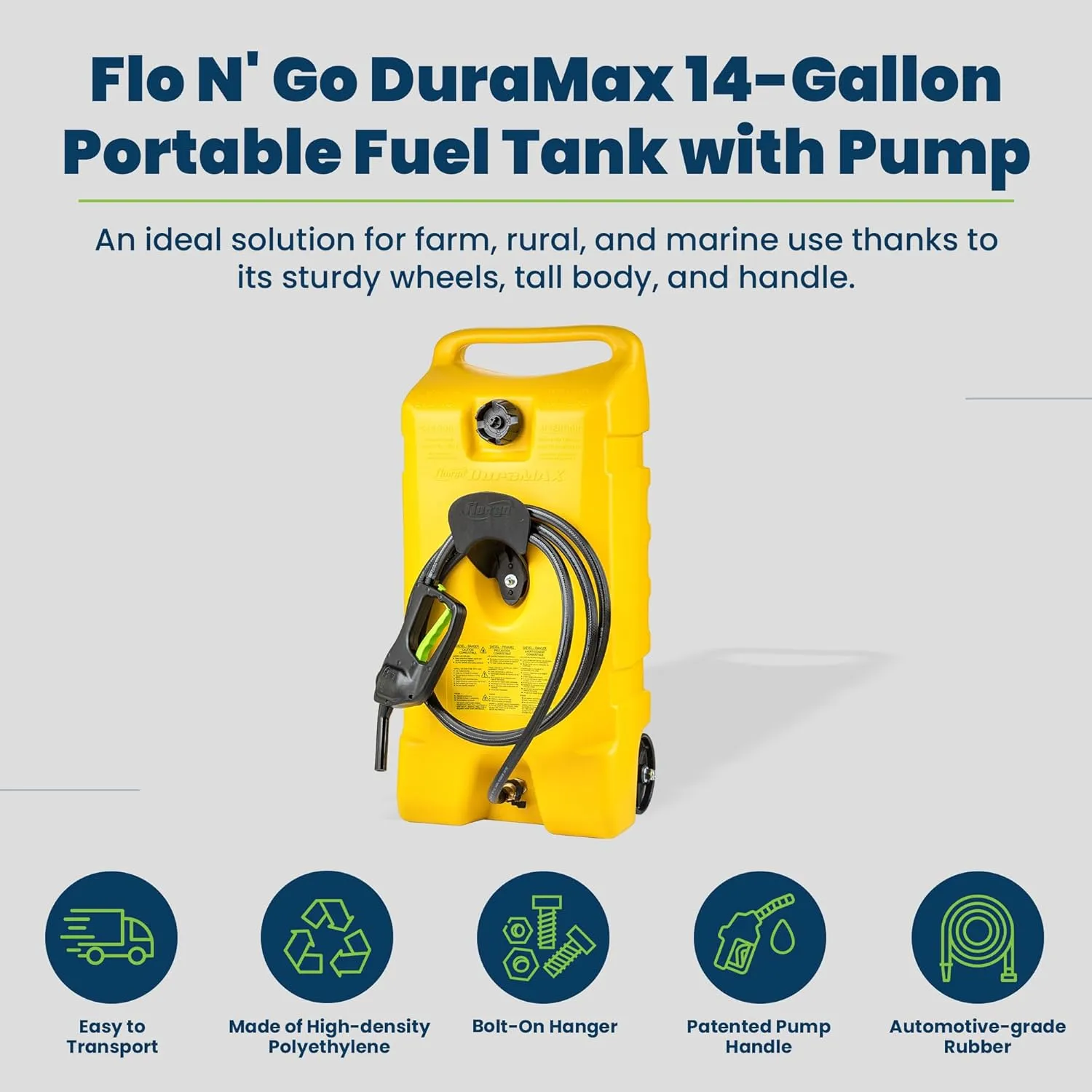 Scepter Portable Diesel Fuel Tank, Gas Storage Caddy with Pump & Hose, 14 Gallon