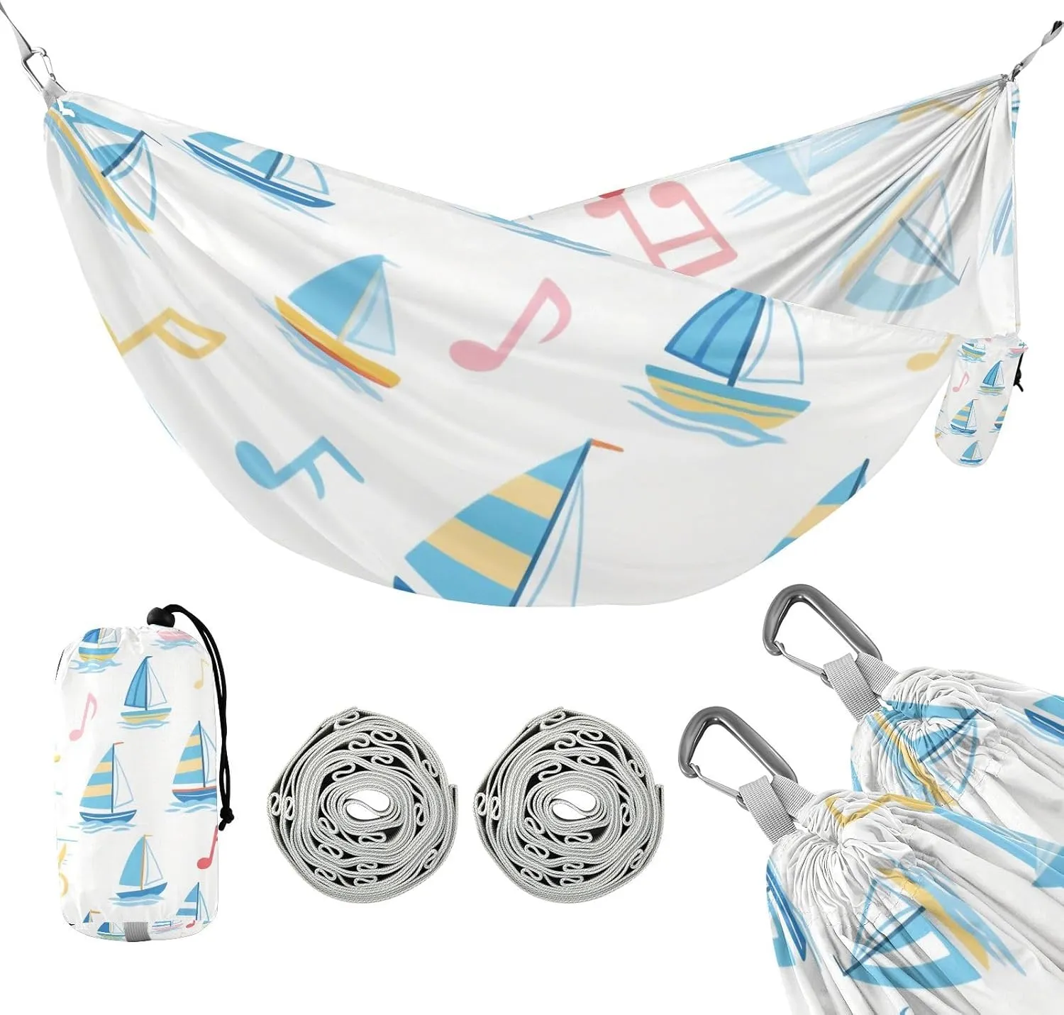 Sea Blue Sailing Boat Note White 330lb Capacity Outdoor Hammock with Portabl Carry Bag Rope Hammock for Camping Travel Accessories soporte para hamacas para adultos