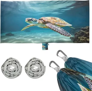 Sea Turtle Camping Hammock, Single Portable Hammocks with Tree Straps & Attached Carry Bag, 330Lbs Capacity Perfect for Outside Indoor Hiking Beach Backpack Travel