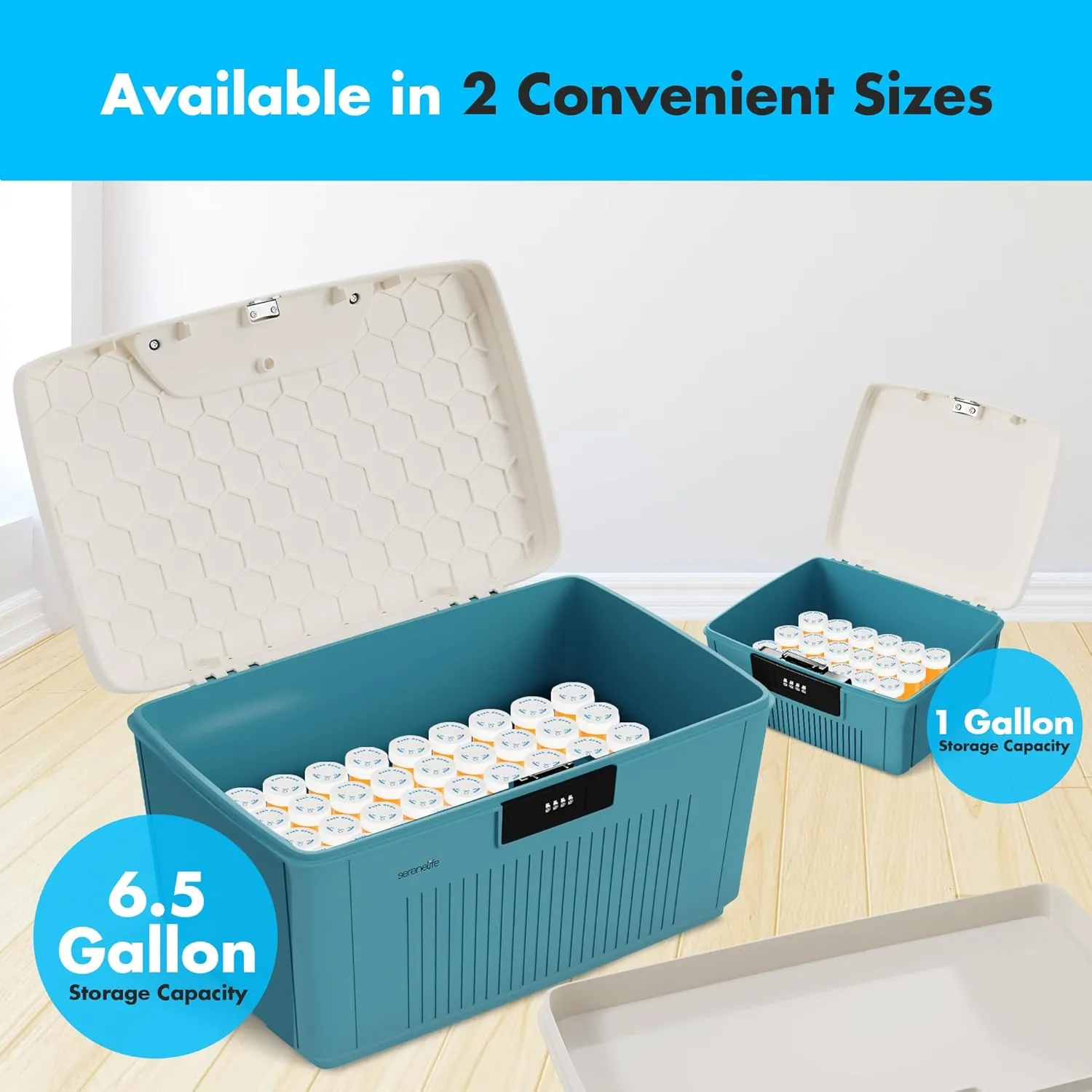 SereneLife Lockable Storage Container Bin, 6.5 Gallon Capacity Heavy Duty Storage Box with Combination Lock, Bluee
