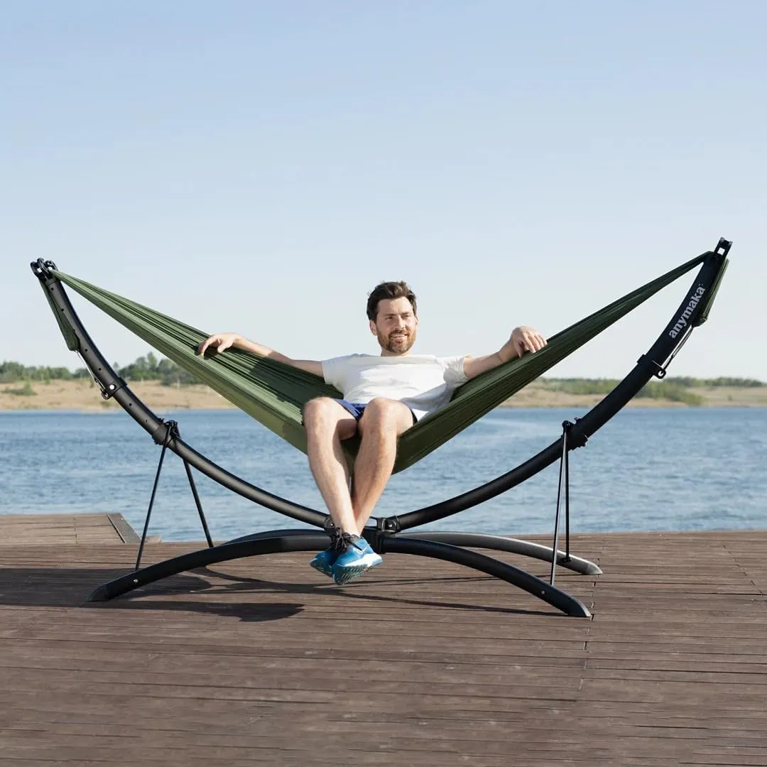Set Up in 3 Seconds Hammock Stand - 550 LBS Capacity - Portable Hammock Stand Stable on Any Terrain, Weather Resistant Forest Green