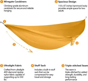 Set Up in 3 Seconds Hammock Stand - 550 LBS Capacity - Portable Hammock Stand Stable on Any Terrain, Weather Resistant Sunset Yellow