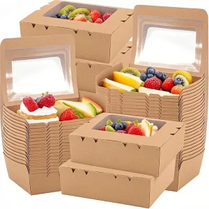 SEUNMUK 50 Pack 70 oz / 2100 ml Kraft Food Boxes with Window, 7.9x5.5x2 Inch Disposable Kraft Food Container, Take Out Food Containers, Lunch Meal Box for Restaurant, Catering and Party