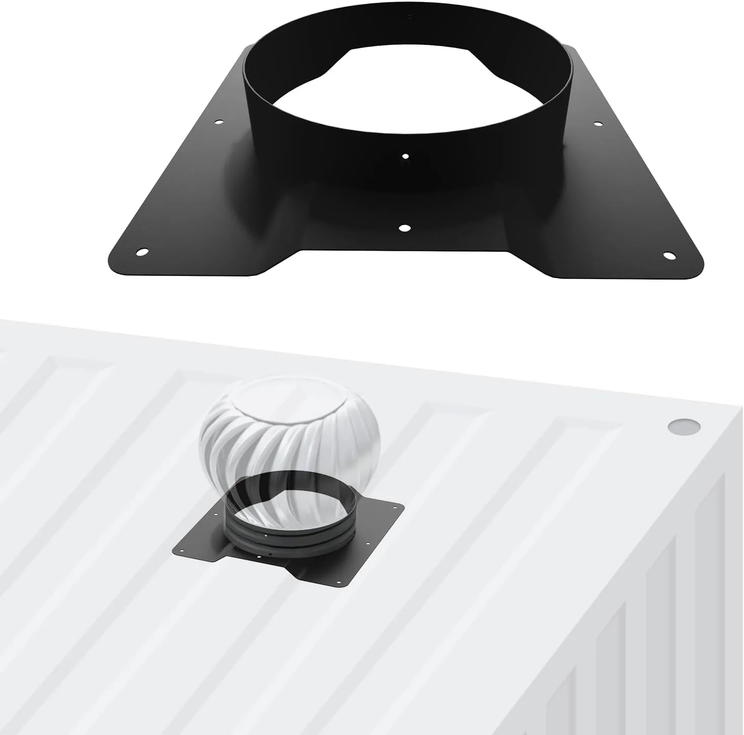 Shipping Container Roof Vent Adapter,Designed for Corrugated Roof Window Vents,Reduce Heat and Condensation in Conex Container,Fit 8" Whirlybird Turbines and Round Chimney Cap，1 Pack
