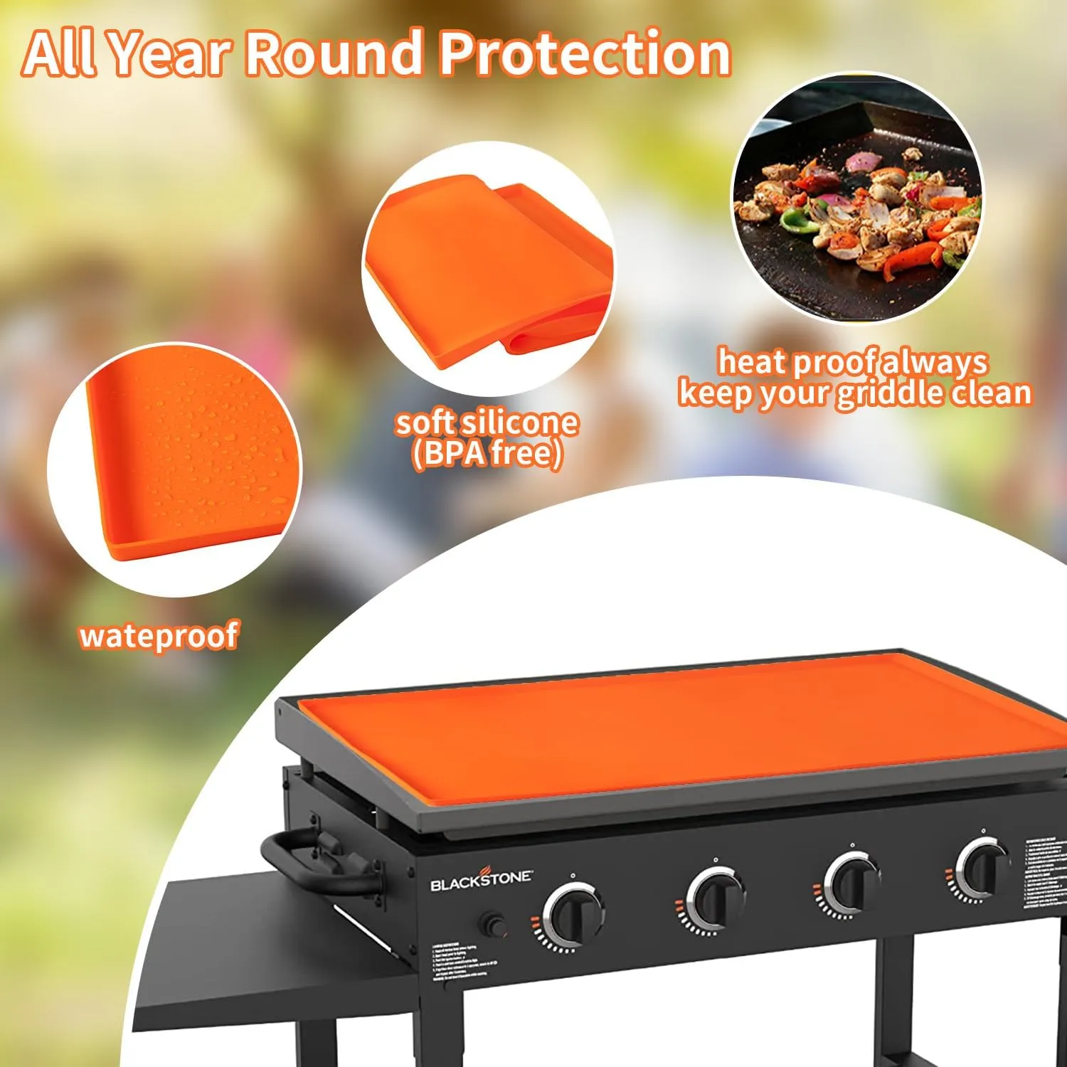 Silicone Protective Cover for 36" Blackstone Griddle,Heavy Duty Food Grade Silicone Grill Mat, Protect Griddle from Rodents, Insects, Debris, and Rust,All Season Cooking Protective Cover