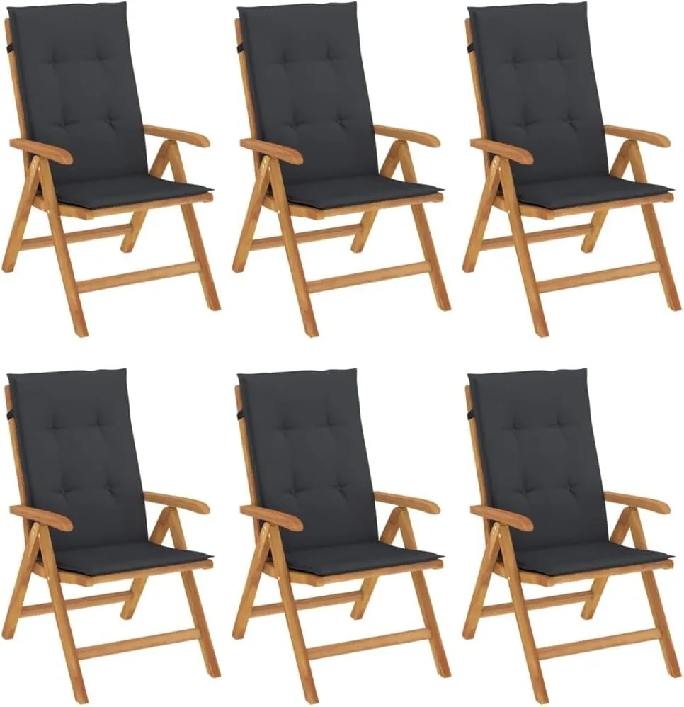 Sillas De Patio Camping Chair Lawn Chairs Outdoor Patio Chairs - Reclining Patio Chairs with Cushions 6 pcs Solid Wood Teak for Park Campsites Garden Beaches