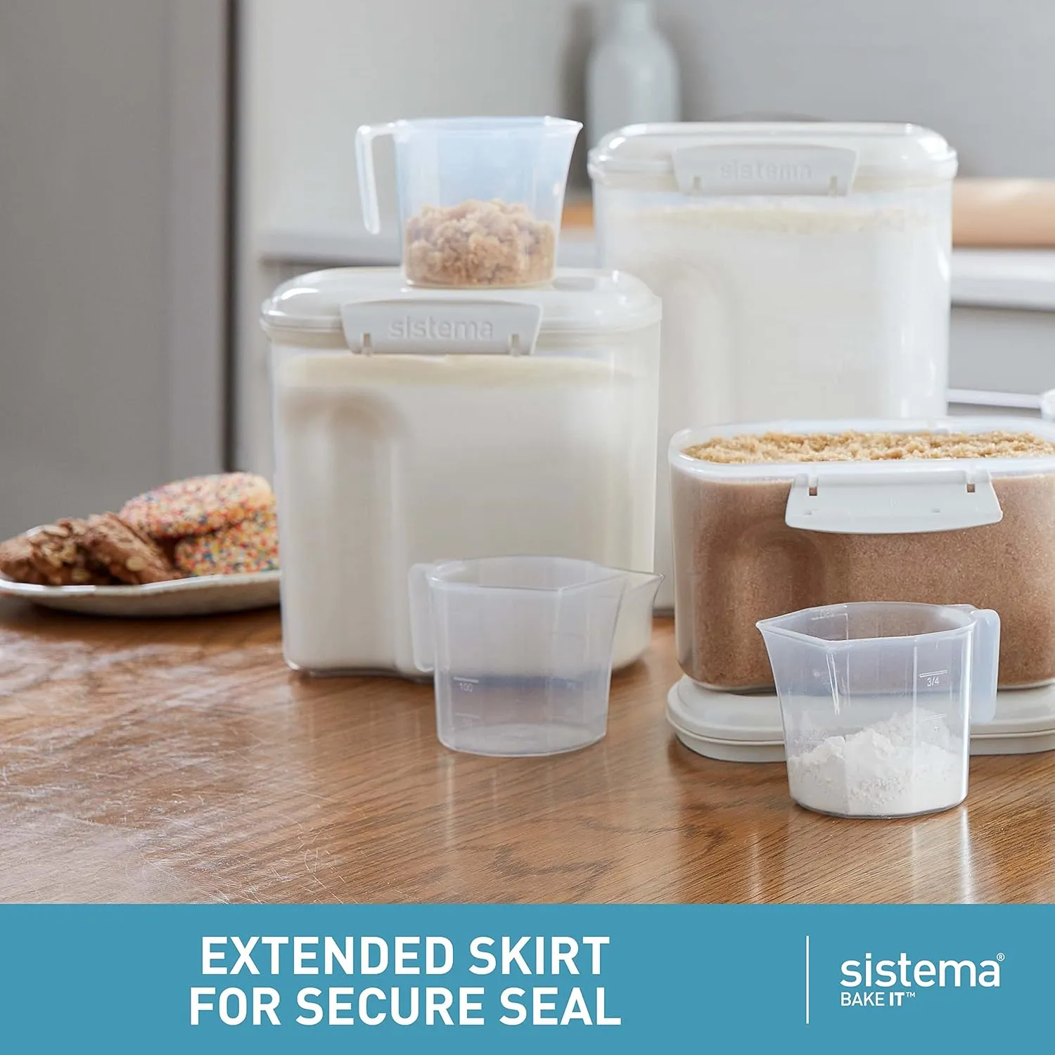 Sistema Flour and Sugar Storage Containers for Pantry with Lids and Measuring Cup, Dishwasher Safe, 10.2-Cup, White