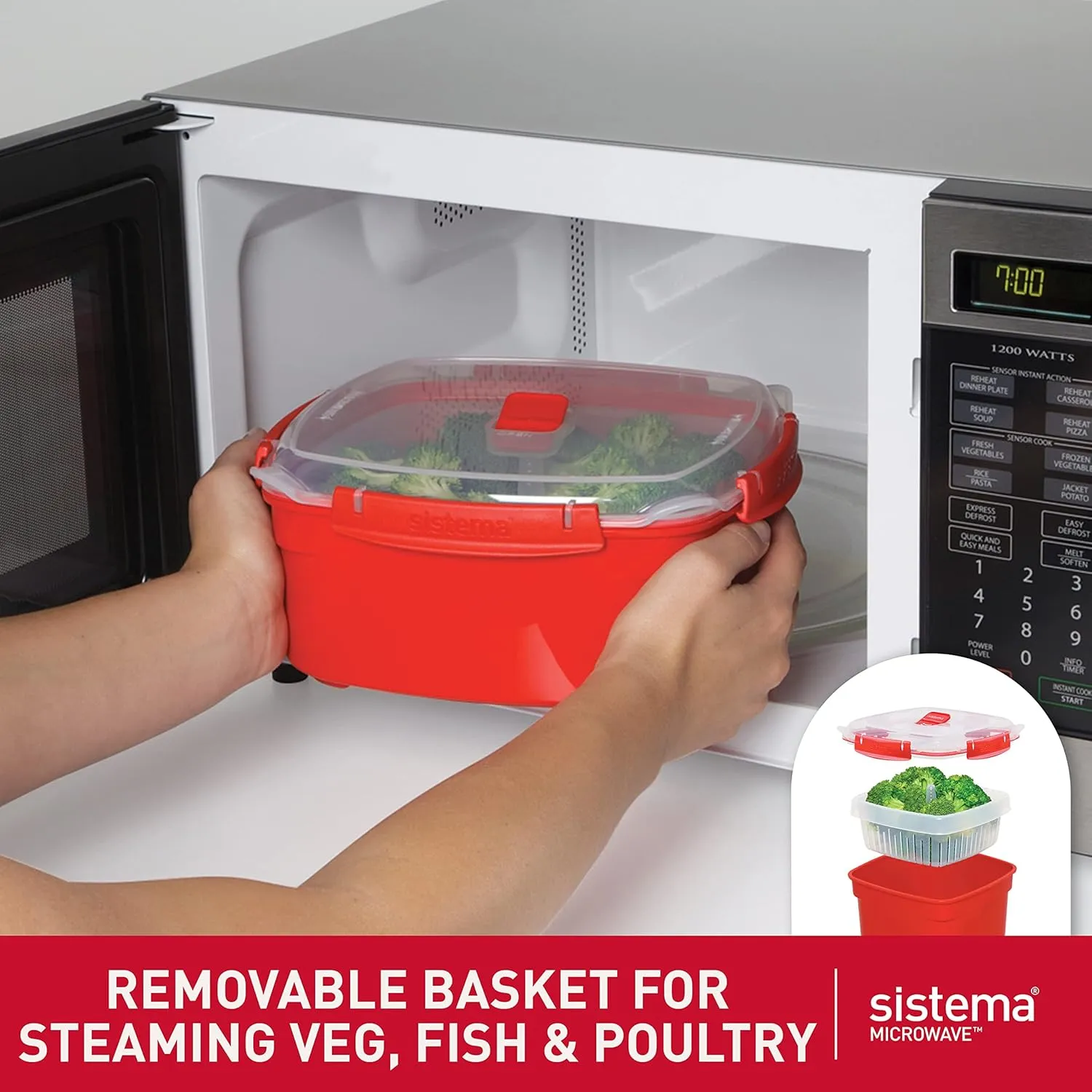 Sistema Microwave Steamer for Cooking Food and Vegetables with Steam Release Vent