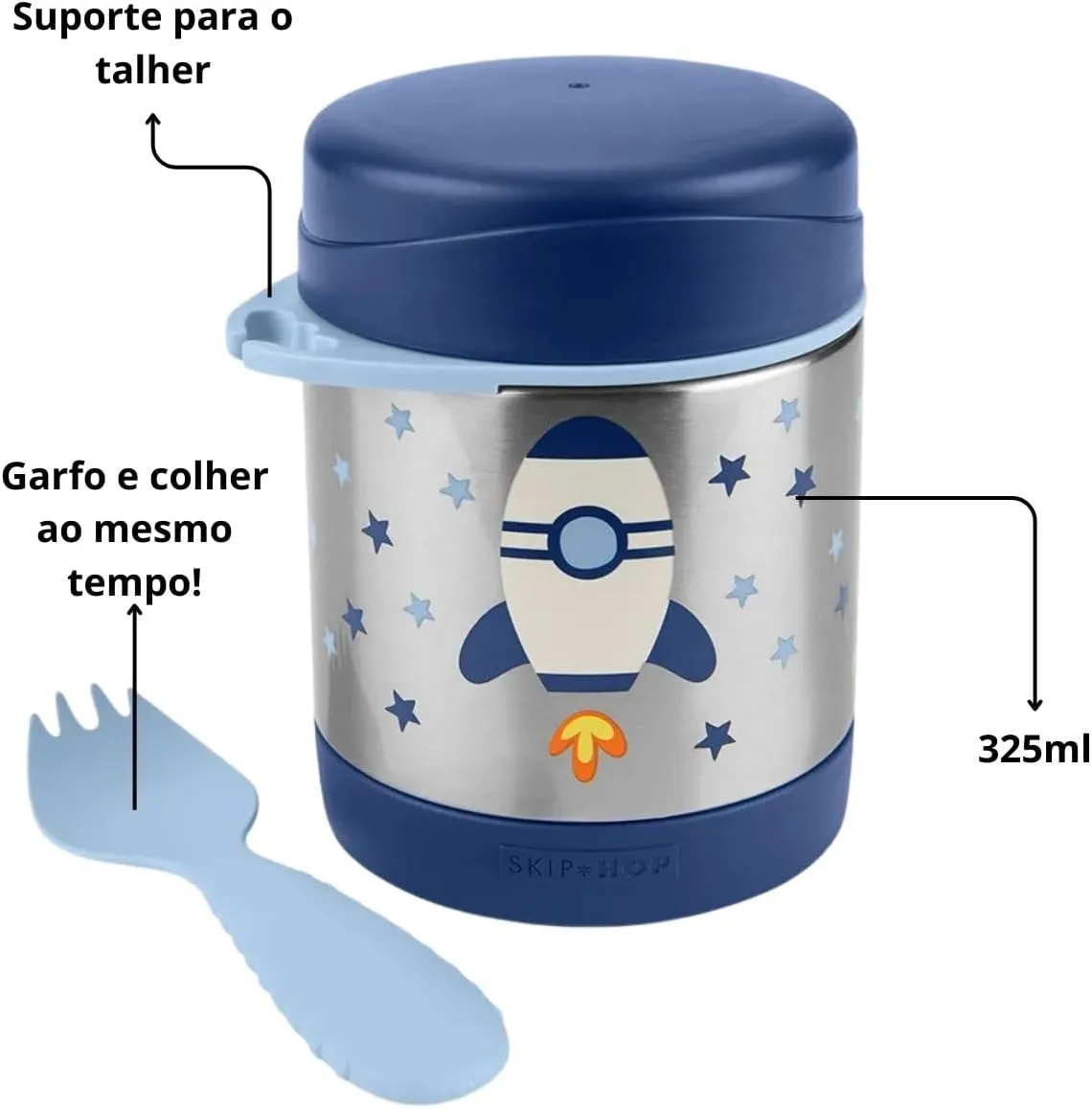 Skip Hop Insulated Baby Food Jar, Sparks Rocket, Stainless Steel, Holds 11oz