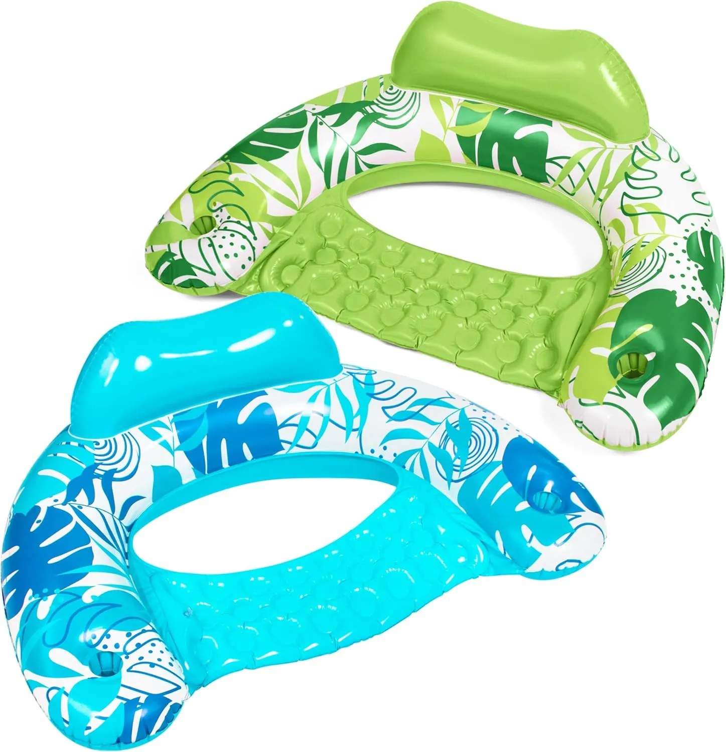 SLOOSH Inflatable Pool Floats Adult,2 Pack Pool Chairs with Cup Holders,Blow up Floats Chair,Hammock Noodle Mat Leaves Design for Relaxing Summer Water Fun Swimming Party Beach