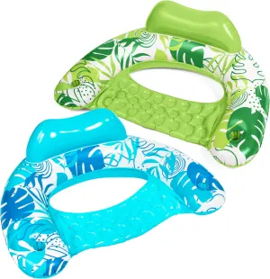 SLOOSH Inflatable Pool Floats Adult,2 Pack Pool Chairs with Cup Holders,Blow up Floats Chair,Hammock Noodle Mat Leaves Design for Relaxing Summer Water Fun Swimming Party Beach
