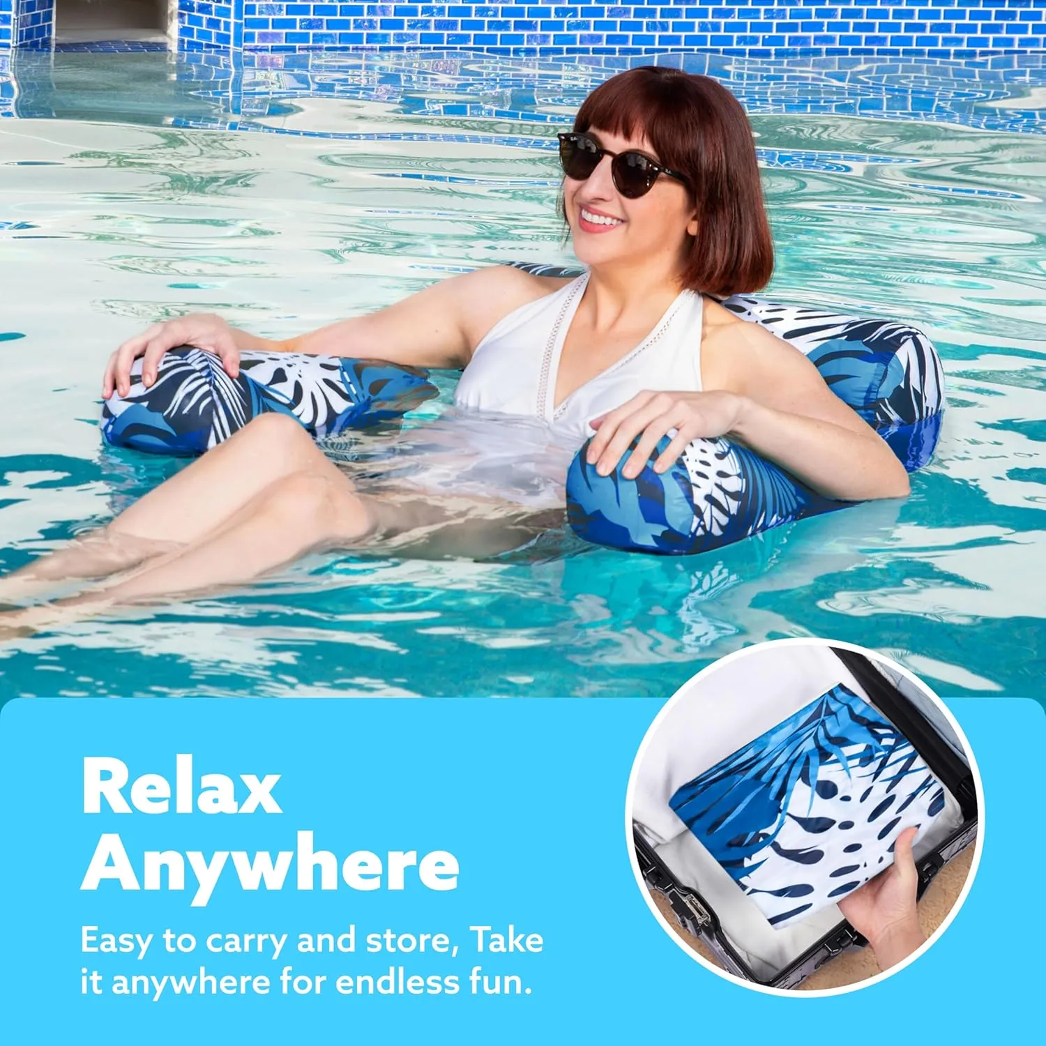 Sloosh Pool Floats Chairs Adult,Inflatable Pool Lounge,Plant Pattern Floating Mat Hammock,Blow up Water Chairs Noodles rafts for Party Summer Water Beach Fun