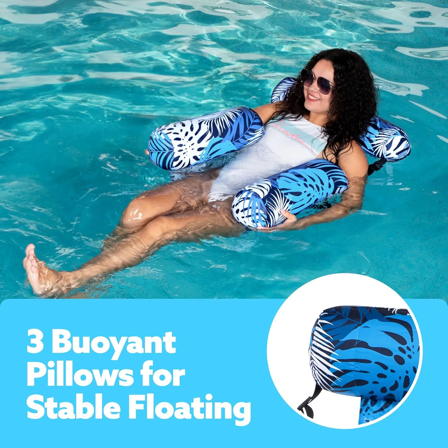 Sloosh Pool Floats Chairs Adult,Inflatable Pool Lounge,Plant Pattern Floating Mat Hammock,Blow up Water Chairs Noodles rafts for Party Summer Water Beach Fun