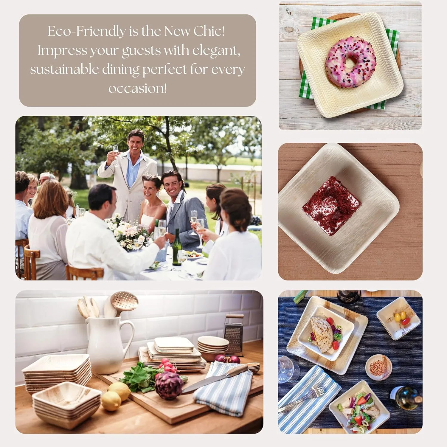 Small 6 Inch Square Bamboo Plates Disposable - 50 Pack - Biodegradable Palm Leaf Dessert Plates for Appetizers and Cocktail Party - Compostable and Eco-Friendly