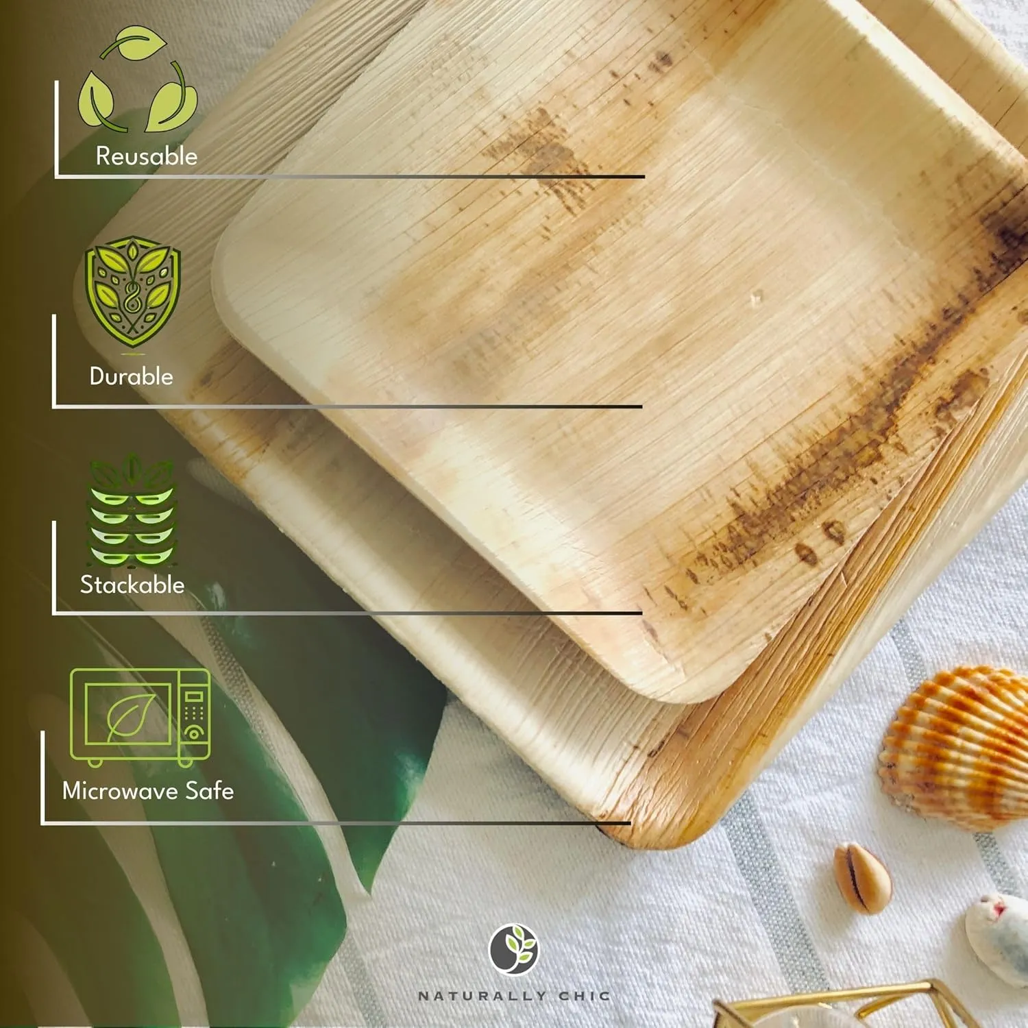 Small 6 Inch Square Bamboo Plates Disposable - 50 Pack - Biodegradable Palm Leaf Dessert Plates for Appetizers and Cocktail Party - Compostable and Eco-Friendly